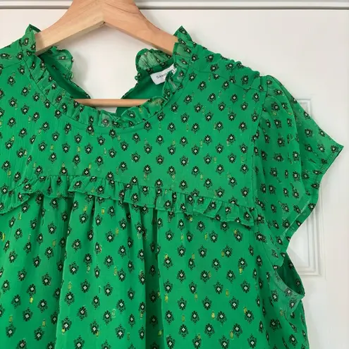 Carolina belle Montreal Green Patterned Cap Sleeve Blouse Office Career Business