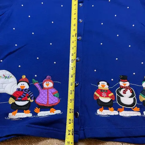 Karen Scott Penguin Snowman Sweatshirt Cardigan Pearl Snap Buttons SZ 2X Holiday