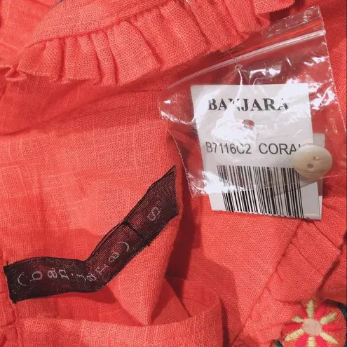 Ban Jara Pintuck Top Embroidered Coral Boho Tank Size S NWT