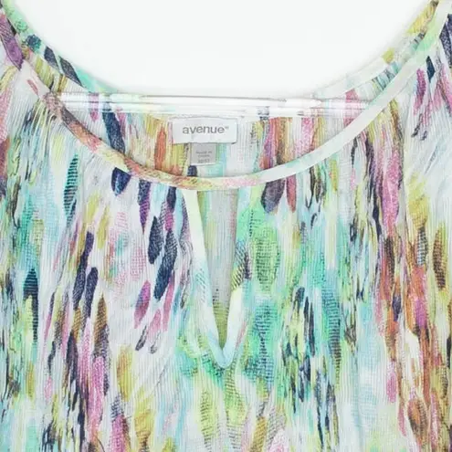 Avenue Womens Abstract Blouse Top Keyhole Neck Size 30/32 Artsy Flowy Fairy