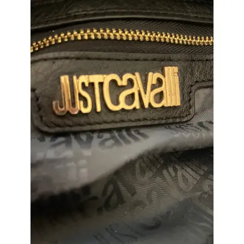 Just Cavalli Black Leather Hobo Bag with Tassel Charms