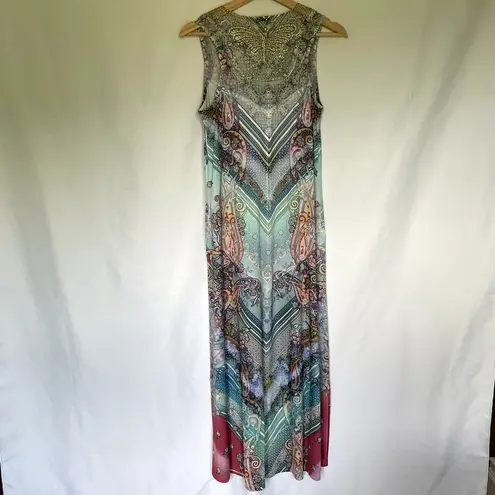 One World boho maxi colorful dress sleeveless butterfly crochet back petite S