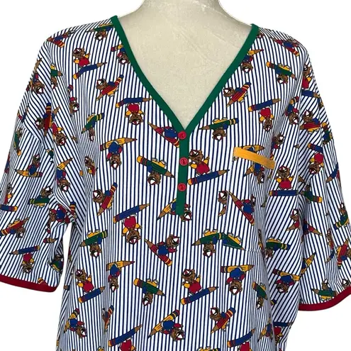 Vintage 90s Avon Christmas Pajama Dress Women’s Size M/L Teddy Bear Pencil Print Red Size L