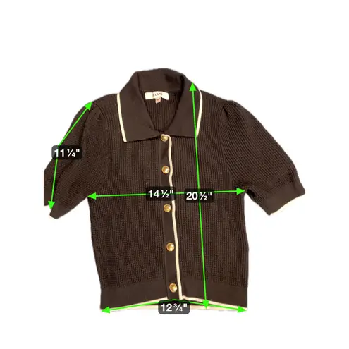 E LAND Black Knit Collared Short Sleeve Button Up Top With White Trim size s - Image 2