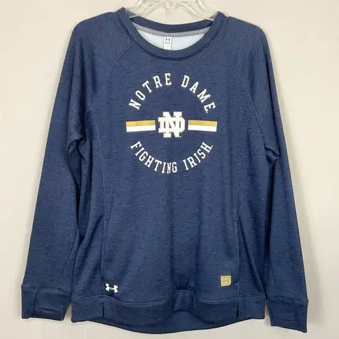 Under Armour Notre Dame Blue Stripe Sweatshirt Crewneck Pullover Fleece Ladies Sz Med New