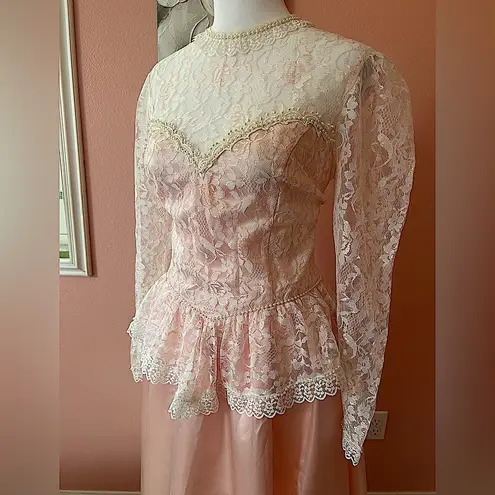 Gunne Sax VTG pink Barbiecore puff lace sleeves ballet Victorian dress SZ 11