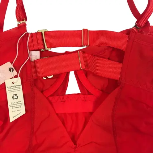 HAH X FREE PEOPLE Cut Out Bodysuit S Blood Orange Feminine Party Mesh Boho NWT Red