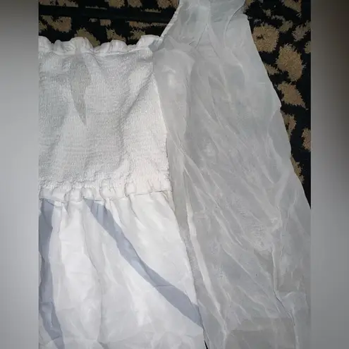 Wilfred Tempest White & Multi Smocked Sheer Square Neck Dress Sz. S