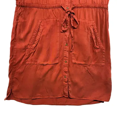 Velvet Heart Rust Utility 100% Tencel Dress Button Front Drawstring Waist L