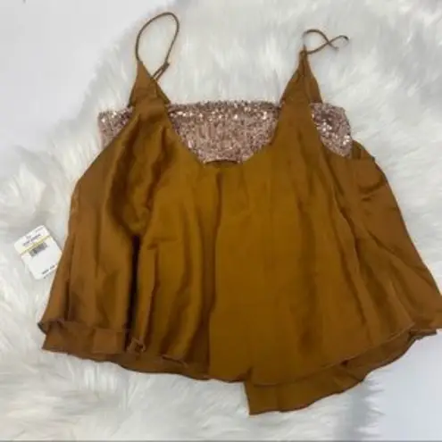 Free People Intimately  Turn it On Sequined layered Camisole in Amber sz sm NWT