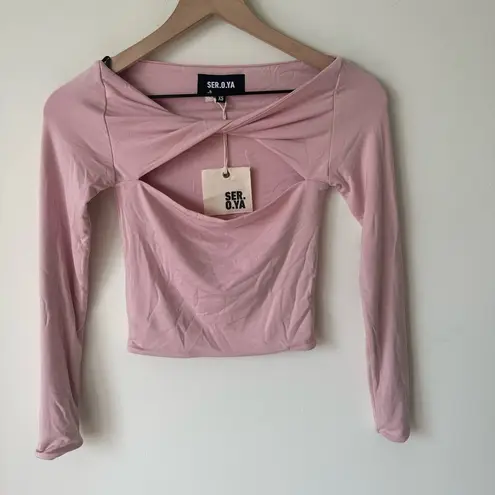 NWT SER.O.YA Artemis Pastel Pink Long Sleeve Cut Out Crop Top Size XS