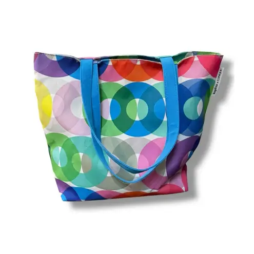 Clinique + Kapitza Tote Bag Travel Beach Shoulder Bag Carry On Circles Blue 16"