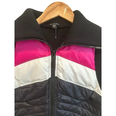 Bebe  Sport Down Quilted Color Block Full Zip Fitted Wing Collar Vest Size Medium