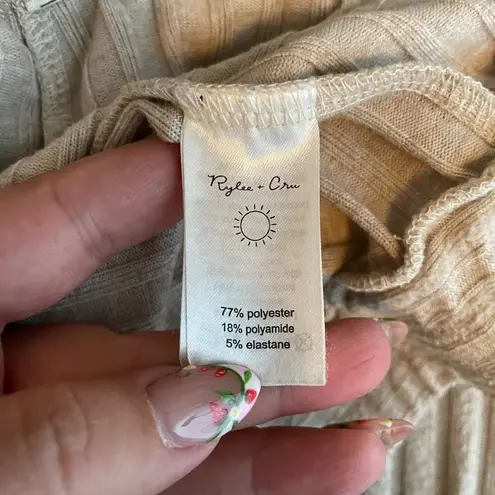 Rylee and Cru Women M Beige Oatmeal Ribbed Wide Leg Pants Loungewear Boho Beachy Tan Size M