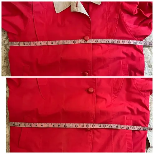 Vintage 80s/90s Mulberry Street Red Trench Coat Belted Jacket Contrast Collar Size 14
