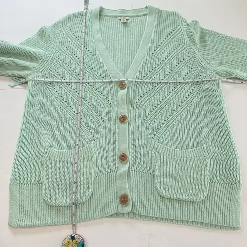 LL Bean Green Linen Cotton Button Up Cardigan Sweater Size XL Pockets