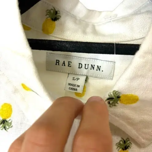 Rae Dunn NWT Pineapple Print Linen Blend High Low Button Up Top - Small