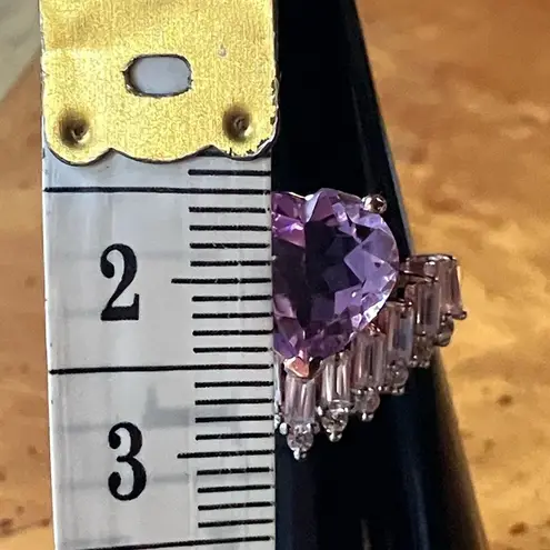 Natural Rose de France Amethyst Sterling Silver Chevron Heart Ring Size 6 Pink