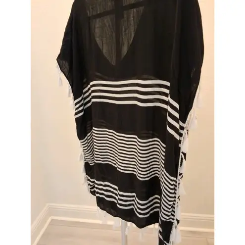 C & T Beach Black White Kimono Size L Swim Cover Up with Tassels on the sides Size L
