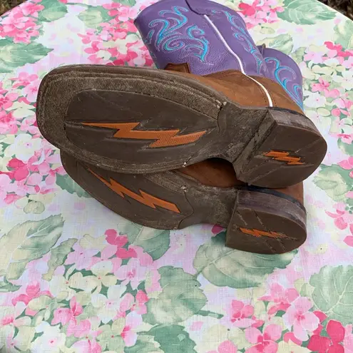 Old West  Purple, Blue and Brown Embroidered Cowboy Boots Size 5D