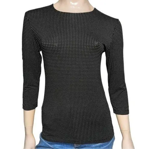 Leggiadro Women’s Size 2 S Black White Mini Polka Dot 3/4 Sleeve Top Shirt