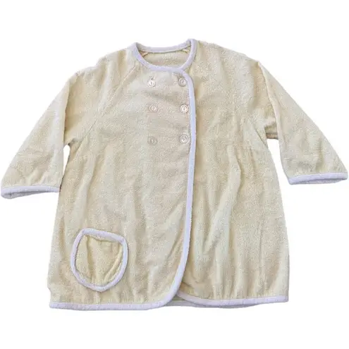 Vintage Terrycloth robe jacket double breasted beach pool vacation yellow medium