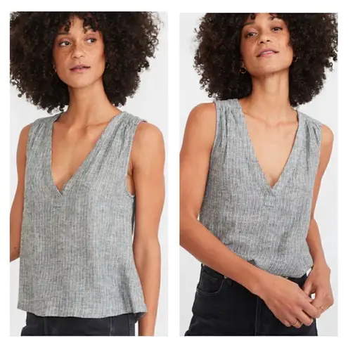 Marine layer  Tory gray pinstripe V-neck linen blend tank top S