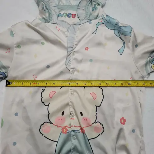 Women’s Kawaii Top Teddy Bear Ruffles Button Shirt Pajama Lounge size Small
