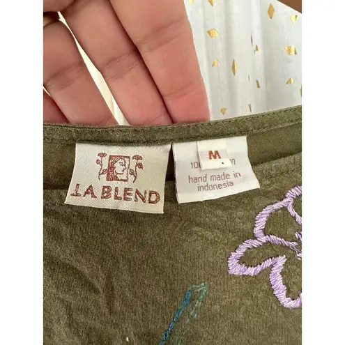 La Blend 100% Cotton Art To Wear Painted Stamped Embroidered Hand Stitched Top M Green Size M