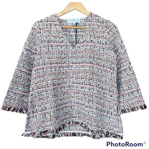Tuckernuck Belfast Blouse Tweed V-Neck Fringe Trim Relaxed Fit Size XS NEW