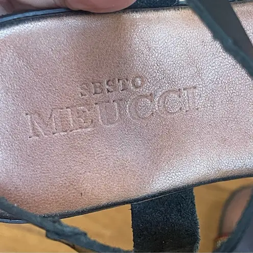 Sesto Meucci Beaded Black Flat Sandals with ankle strap made in Italy, size 7.5