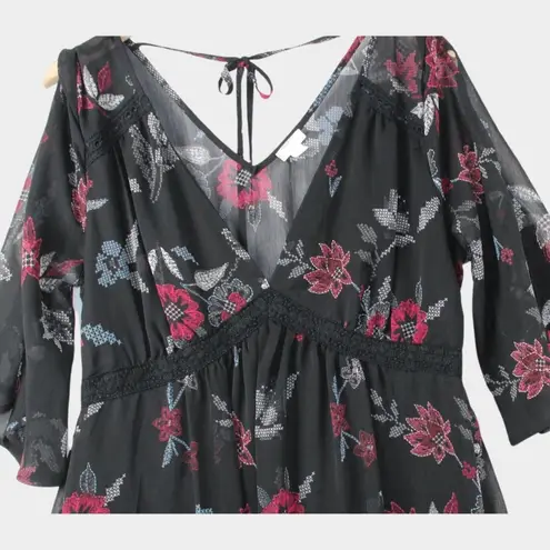 Wild Pearl Whimsigoth Witchcore Eyeshadow Floral Dress Size Large Bell Sleeves Dark Fairy