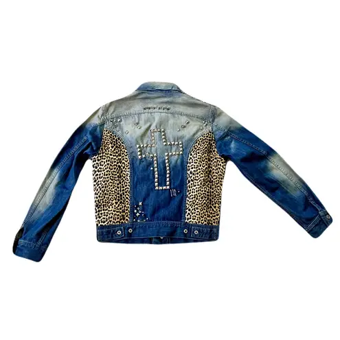 Diesel x Vicious Vesture Denim Studded Leopard Punk Rocker Jacket, Size S