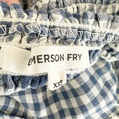 Emerson Fry Midi Dress 100% Linen Gingham Gathered Sleeve Blue Size XXS