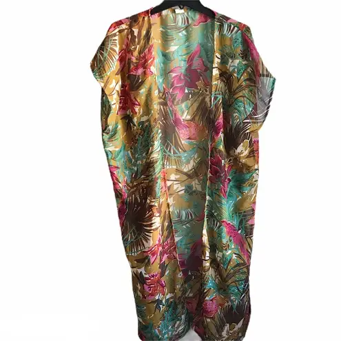 Floral Tropical Jungle Open Front Kimono Duster Pink Size undefined