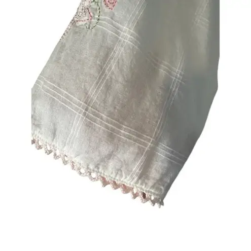 Laura Ashley White Cotton Embroidered Floral Kimono Long Robe Women Sz L VTG