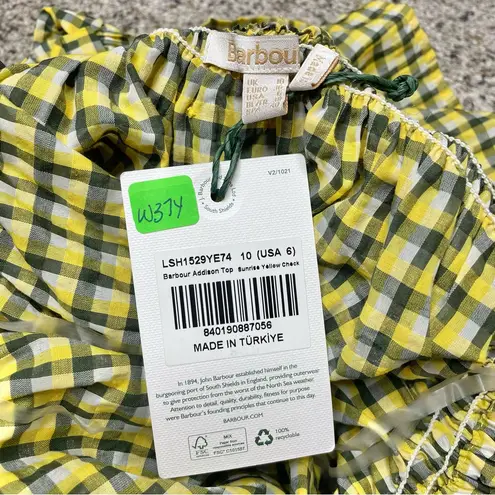 Barbour Addison Top Sunrise Yellow Check Plaid 6 NWT Smocked Gingham Square Neck