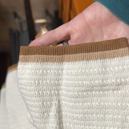 FORE Knit Cropped 100% Cotton Short Sleeve Top Cream Brown Size Large White