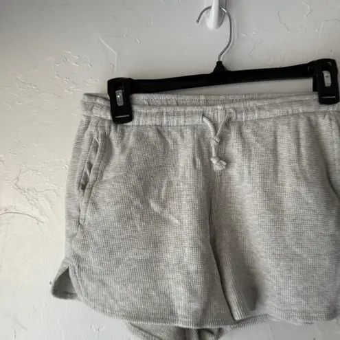 J Galt Brandy Melville Light Grey Waffle Knit Lounge Shorts Drawstring Waist Gray
