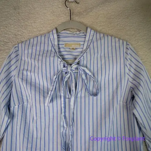 MICHAEL Michael Kors Blue & White Striped "Hampton" Tie Neck Blouse, M Size M