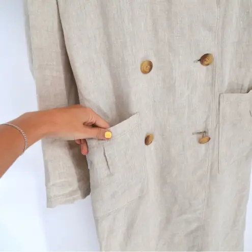 Avec Les Filles Oversized Long Linen Trench Coat Cream Tan Women's XS