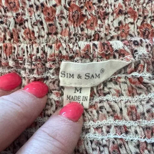 Sim & Sam Pink Floral Smocked 3/4 Sleeve Cropped Top Women’s Size Medium