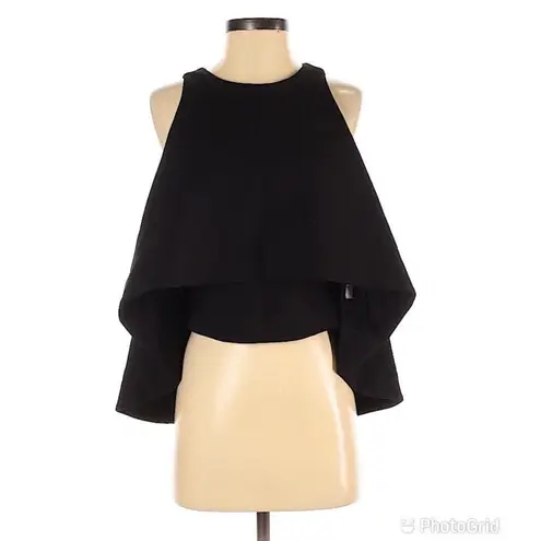NICHOLAS Flare Crop Top Sleeveless Knit Layered High Low Black Size 4 New Black