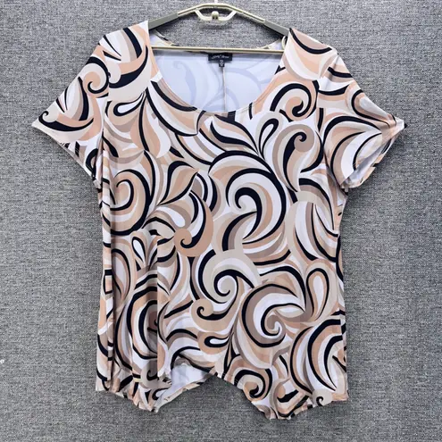 Slinky Brand Vintage Womens Blouse Size 2X Brown Swirl Short Sleeve Made in USA