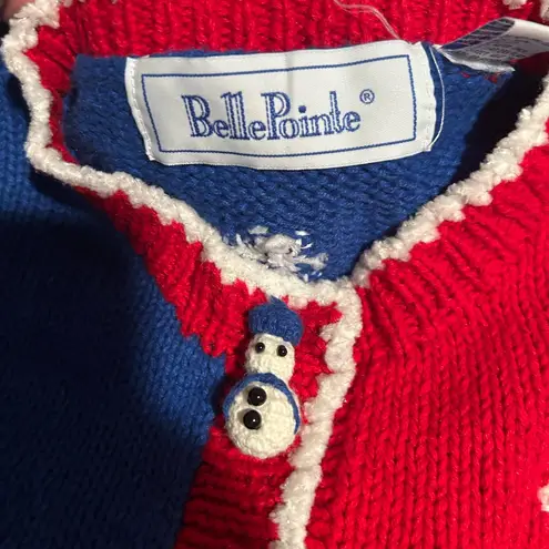 Belle Pointe Holiday Cardigan Size 1X Knit Sweater Button 3D Snowman Christmas Red
