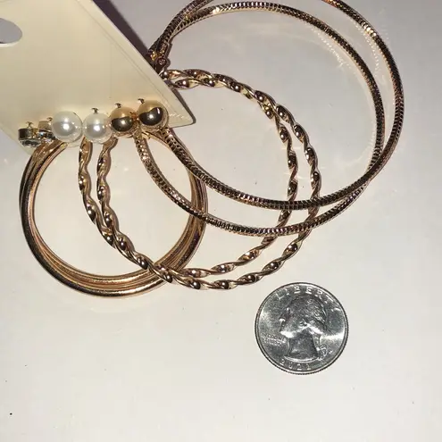 Elegant Gold Tone Hoop and Dainty Stud Boho Earring Set