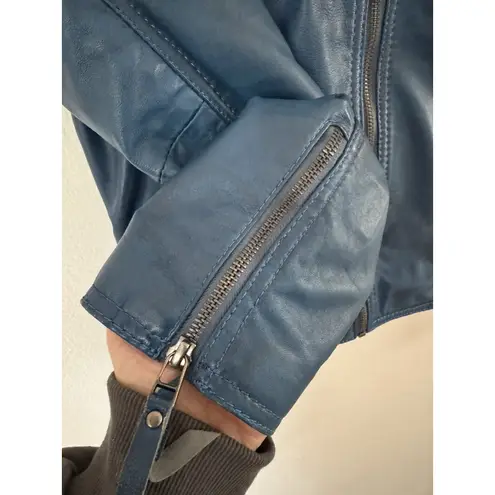 Sanovation Barcelona Blue 100% Sheep Skin Leather Bomber Jacket Women’s Small