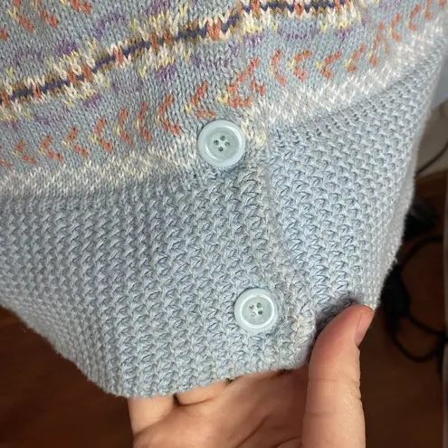 Tiara International light blue fair isle Nordic zip sweater size L