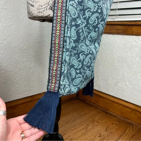 BOHO Paisley & Fringe Crossbody Tote Bag Blue