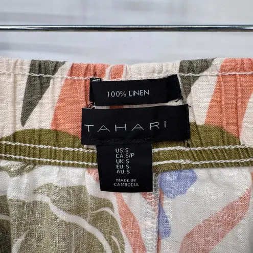 Tahari Wide Leg Lounge Beachy Pants Womens Small White Green Tropical Linen